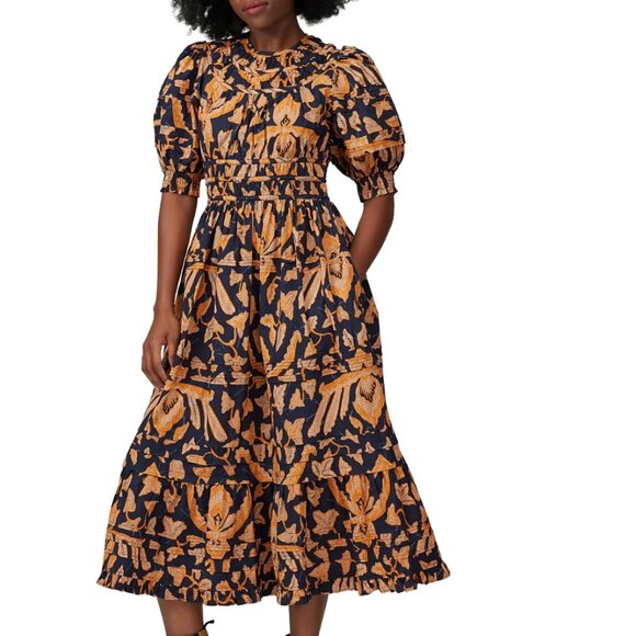 Ulla Johnson Indah Dress in navy and gold, size 4 - Picture 1 of 6